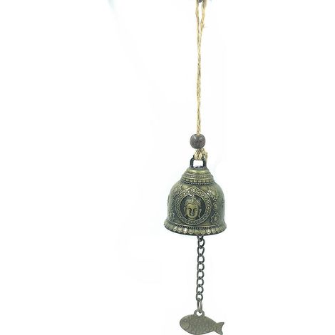 2 pièces de corde de chanvre, carillon éolien en métal cuivre antique, décoration créative pour portes et fenêtres, maison ou voiture, cloche, pendentif en alliage, artisanat pittoresque, tête de Boud (1/3)
