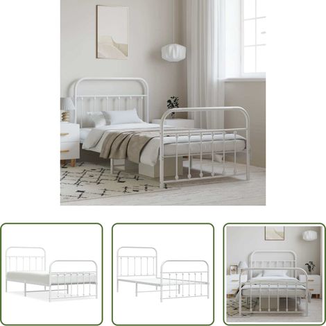 Cadre de lit - Cadre de lit métal sans matelas et pied de lit blanc 100x190 cm (1/5)