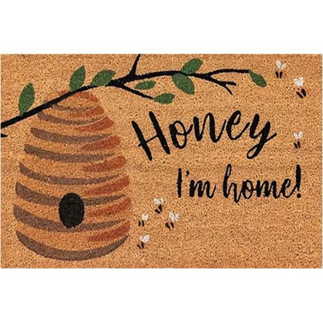Tapis de porte Abeille brune – Tapis de bienvenue pour entrée intérieure/extérieure, dos en caoutchouc antidérapant, style champêtre, compatible avec le tapis Honey I'm Home (1/2)