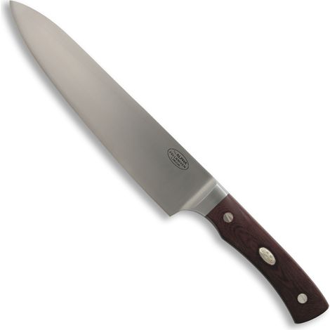 Coltello da cucina Fallkniven Alpha in acciaio laminato CoS e con lama di 20 cm, con micarta marrone mango in un astuccio di legno