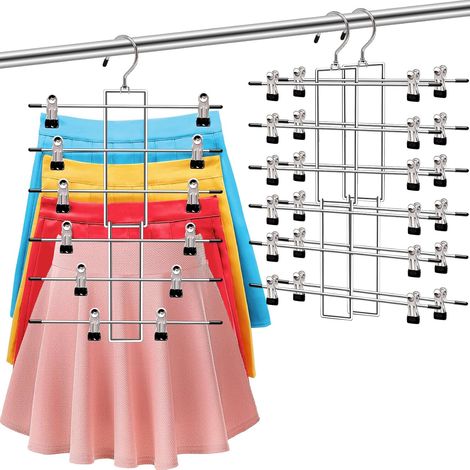 Paquet de 3 cintres pour pantalons, peu encombrants, organisateurs de placard à 6 niveaux et cintres de rangement pour jupes avec clips, vêtements, cintres pour écharpes et jeans, en acier inoxydable (1/5)