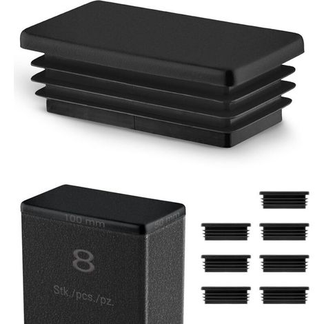 Bouchon pour Tube Rectangulaire 100x50 mm Noir,Embout Intérieur en Plastique,Pieds de Meuble, Structures Métalliques, Capuchon d’Obturation,Lot de 8