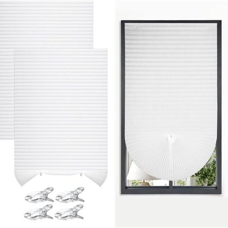 Store plissé autocollant en deux parties, 60 x 150 cm - occultant, réglable - sans perçage - convient pour les chambres et les salles de bains - gris (1/2)