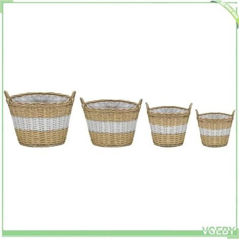 Jardinières en osier - FAFEICY - 246830 - lot 4 tailles - doublure en PE - poignées pour accrocher (1/5)