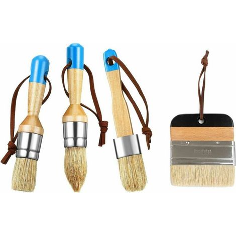 Lot de 4 pinceaux pour peinture à la craie et à la cire - Pinceaux à poils - Pinceaux plats et ronds. (1/5)