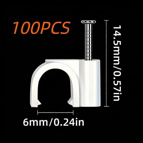 (100 pièces - 6 mm) Serre-câbles ronds blancs, en plastique durable avec clous galvanisés, pour la gestion des câbles à la maison et au bureau (1/5)