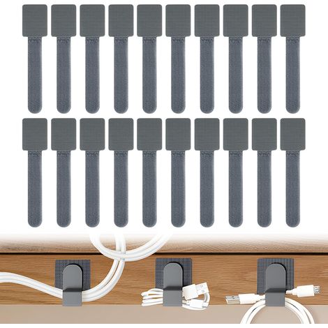 Attache Cable 20 Pièces, Organiseur de Câbles 15cm x 3.5cm Attaches de Câbles Agrippantes Réglables Cable Management Bureau pour Les Rallonges Câble Cordes (Gris) (1/5)