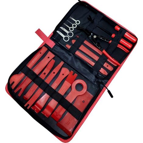 Kit d'outils universel 19 pièces pour autoradio et intérieur de voiture – Sac de rangement inclus – Montage et démontage facilités