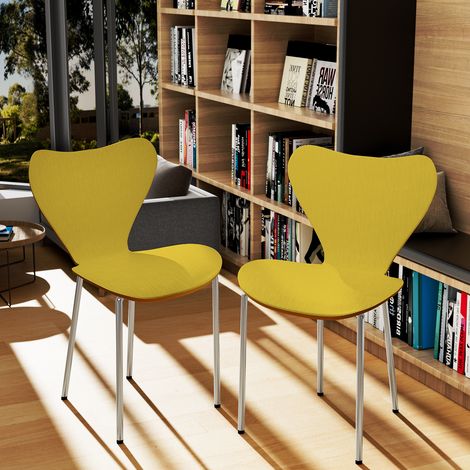 Hofuton Chaises de Salle à Manger Lot de 2, Chaise de Cuisine avec Dossier en Plastique, Chaise Scandinave avec Pieds en Métal, Chaise pour Cuisine, Salle à Manger, Chambre à Coucher, Salon - Jaune (1/5)