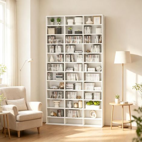 Estantería clásica independiente, torre de almacenamiento funcional para dispositivos multimedia y decoración, estantería multimedia moderna, estantería para CD y DVD. (1/5)