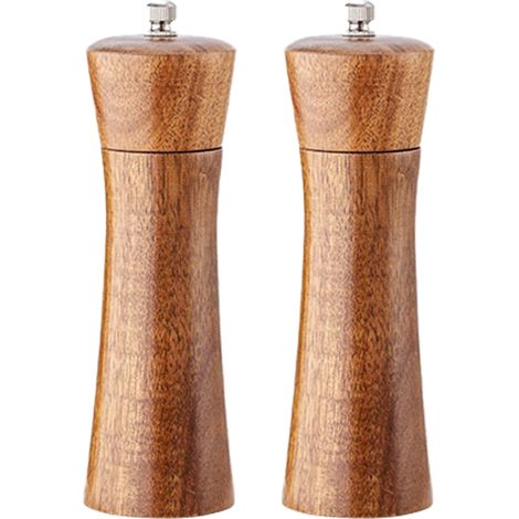 Moulin À Sel Et À Poivre - Bois D'acacia - Rotor En Céramique - Réglable Fin/Grossier - Pour Cuisine Maison Ou Restaurant - Lot De 2 (1/5)