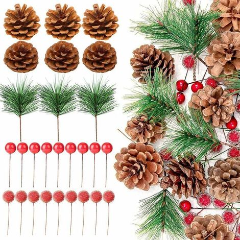 240 Pcs Guirlande De Noël Accessoires,Branches de Pin Artificielles de Noël Aiguilles de Pin,Noël Pommes de Pin, Baies de Houx de noël pour Guirlande De Noël Décorations (1/5)