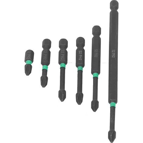 Lot de 6 embouts de tournevis PH2 cruciformes en acier allié S2, tige hexagonale magnétique pour entretien (1/5)