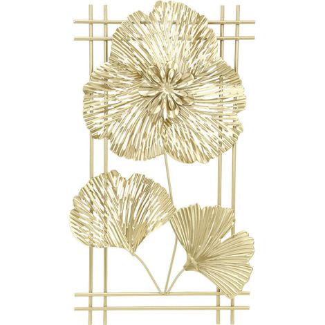 Décoration Murale Feuille De Ginkgo - Sculpture Métallique En Fer Doré Pour Intérieur Salon Bureau - 1 Pièce (1/5)