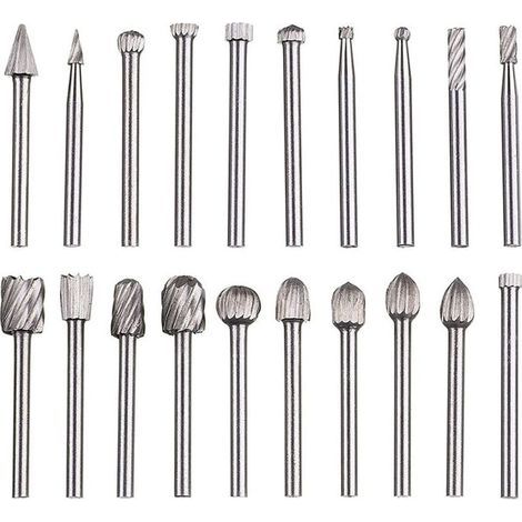 20-teiliges Rotationsfeilenset, Hartmetallfeilen, HSS-Rotationsfeilenköpfe, Rotationswerkzeug, 3 mm (1/8") Schaft, geeignet für Schleifmaschinen, Holzbearbeitung, Metallpolitur, Gravur und Bohren (1/4)