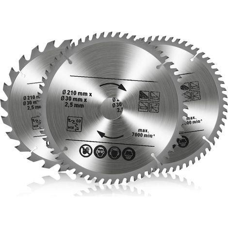 Lot de 3 Lames de Scie Circulaire Carbure de Tungstène, 24T 48T 60T TCT Sah pour Bois Métal et Aluminium (210 x 30 mm) (1/5)