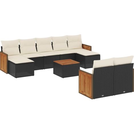 Maison Exclusive - 10-tlg. Garten-Sofagarnitur mit Kissen Schwarz