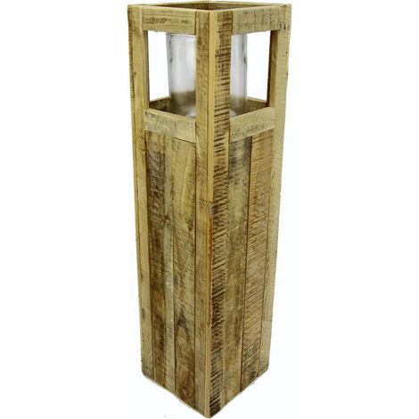 Flair Flower Colonne de photophore en Verre avec photophore en Bois Style Maison de Campagne Style Ancien Naturel Env. 21 x 21 x 80 cm.