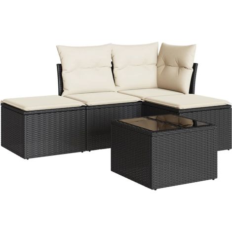 Salon de jardin 5 pcs avec coussins noir résine tressée (1/3)