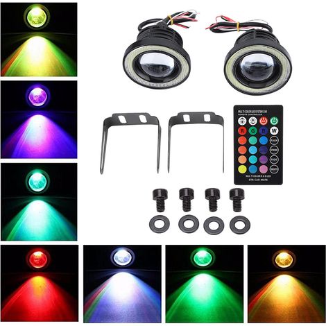 Set mit 2 RGB-LED-Nebelscheinwerfern 30W COB Halo Ring Angel Eye Superhell mit Fernbedienung (3,5 Zoll) (1/5)