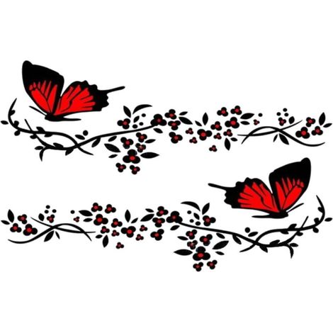 2 PièCes Stickers de Voiture Papillon Fleur,Autocollant Mignon de Voiture de Fleur de Papillon,3011cm Noir plus rouge