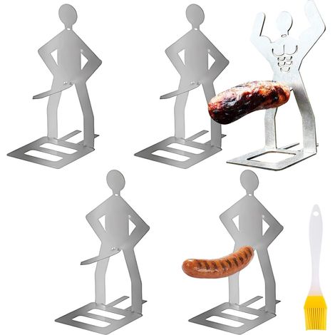 Set di 4 portasalsicce, portasalsicce in acciaio inossidabile, griglia per barbecue creativa indipendente, accessorio per griglia a gas, griglia per hot dog, strumenti per barbecue per campeggio all'a (1/5)