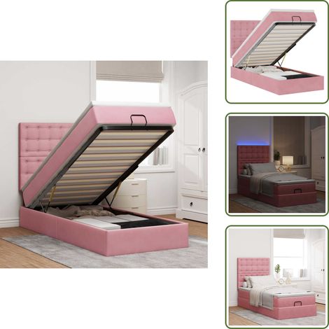 The Living Store Ottoman-Bett mit Matratzen & LEDs Rosa 90x190 cm Samt - Samtbett (1/5)