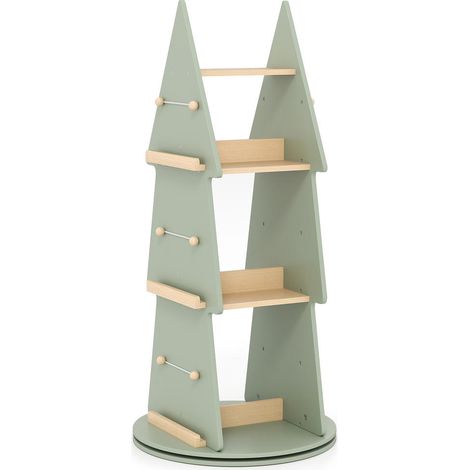 Bibliothèque rotative pour enfants en forme d'arbre à 4 niveaux, présentoir de rangement 360° - Vert (1/5)