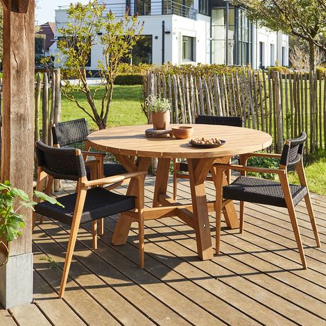 Salon de jardin en teck recyclé massif 4 places (1/5)
