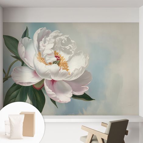 Papier peint intissé pour salon chambre à coucher peint imprimé Installation facile - Colle incluse gratuite Belle pivoine 152x104 cm (1/5)