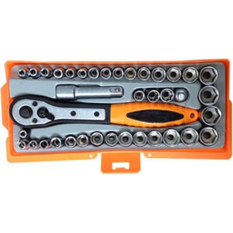 TrAdE Shop Traesio - Kit 40 Utensili Chiavi A Bussola Cricchetto Prolunga In Custodia Fai Da Te -