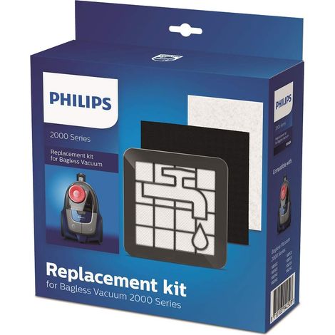 Philips XV1220/01, Kit sostitutivo per aspirapolvere Senza Sacco. Accessori Originali Motore, Inserto in Schiuma Lavabile, Filtro di Scarico, Nero/Bianco (1/5)