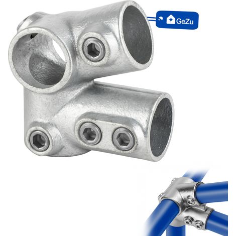 Raccord sablière 27½° Ø42 mm galvanisé argent – connecteur de tuyau de toiture interclamp fixation – Raccord ubulaire croix, kee klamp, connecteur voies – GeZu Impex