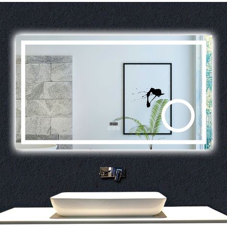 Ducha Casa Espejo de baño con led , rectangular,160 x 80 cm, luz con 3 colores, función bluetooth ,reloj electrónico,lupa 3x, antivaho, brillo ajustable, función de memoria agapada.