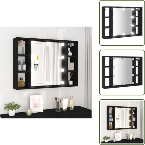 The Living Store Spiegelschrank mit LED Schwarz 76x15x55 cm - Spiegelschrank - Badezimmermöbel - LED-Spiegel - Holzwerkstoff - Kosmetikspiegel (1/5)