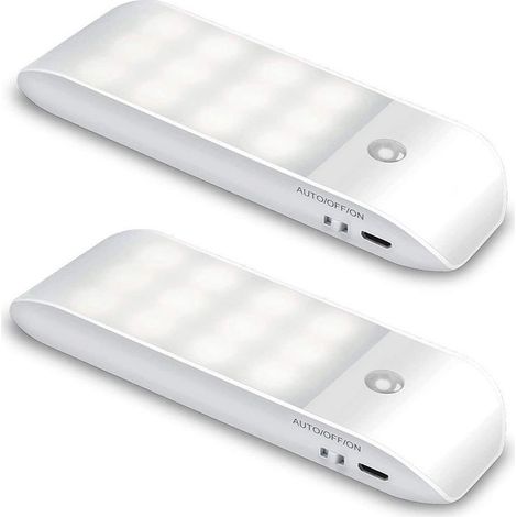 Veilleuse LED Automatique [Lot de 2], 12 LED Lampe Nuit Placard Rechargeable USB avec Détecteur Mouvement Bande Magnétique Adhésive, 3 Modes (Auto/On/Off) pour Chambres, Escaliers, Armoires,Couloir (1/5)