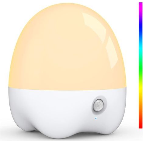 Lámpara de noche infantil a pilas con detector de movimiento, temporizador, cambio de color para la habitación infantil, uso en interiores y exteriores (recargable por USB). (1/5)
