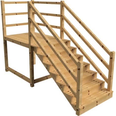 MILANO Außentreppe 7 geschlossene Stufen H122 cm - Podest L189 x B120 cm - Treppengeländer links und rechts - Podestgeländer rechts und hinten