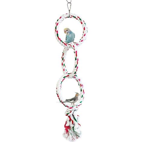 Jouet pour Oiseaux Perruche Anneau de Balançoire Perroquet Perchoir en Corde de Coton Parrot Jouets à Mâcher pour Conure calopsitte, Trois Anneaux (1/3)