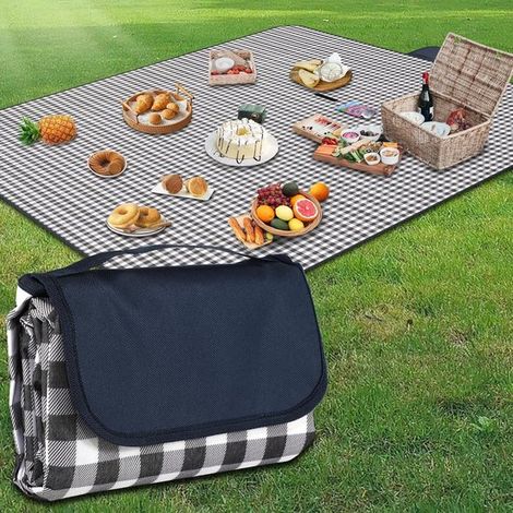 Manta de picnic roja cómoda,200 x 200 cm,base impermeable,ideal para senderismo (estampado de cuadros azules) (1/2)