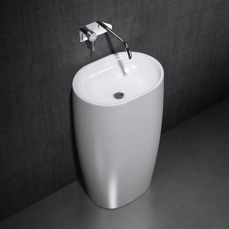 Bathroom Cloakroom 530x380x880mm (WxDxH) Oval Bathroom Basin Sink Free Standing Pedestal Stone Standalone Art (Basin Only) - Durovin Bathrooms (1/5)