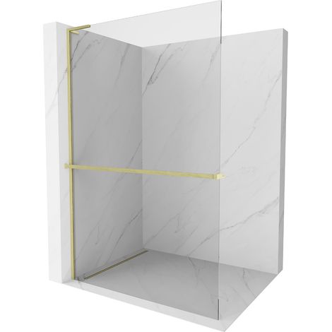 Mexen Kioto+ L Duschwand mit Regaldeck 55 x 200 cm, transparent, gebürstetes Gold - 800-055-123-55-0