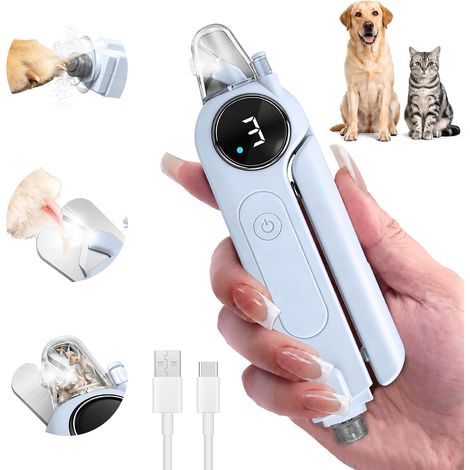 Tagliaunghie e lima per unghie elettrici per animali domestici 2 in 1 con illuminazione, doppia luce a LED, 3 velocità, USB-C ricaricabile, design silenzioso per cani e gatti ansiosi (blu) (1/5)
