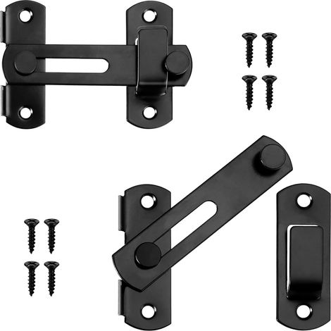 2 Pièces Verrou de Porte Coulissante en Acier Inoxydable Noir Mat, Serrure à Loquet Bascule pour Portes,Fenêtres,Portails et Jardins,avec Vis de Montage,pour Usage Intérieur et Extérieur