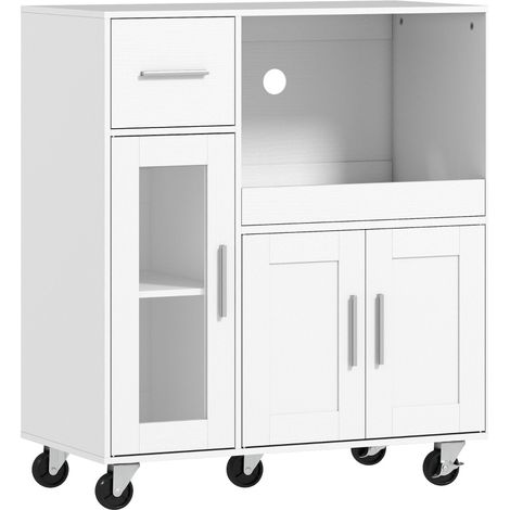 Mobile da cucina bianco su ruote con cassetto, ripiani regolabili e passacavi MODENUIT (1/5)