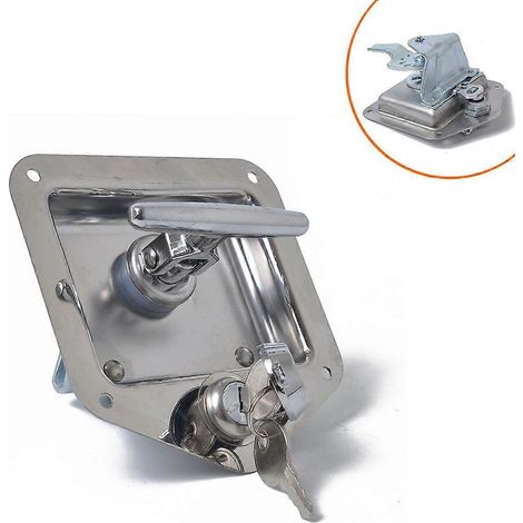 Serrure de porte de camion, poignée en T, outils de verrouillage, loquet pliable en acier inoxydable, kit de clés pliables pour camion, remorque, camping-car (1/5)