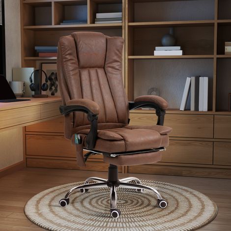 Silla de Oficina con 6 Puntos de Masaje Ajustable con Función Calefacción Reposapiés Retráctil y Control Remoto Marrón (1/5)
