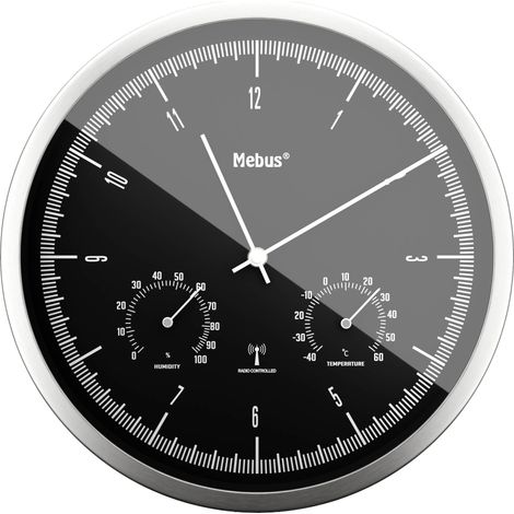 Horloge murale Mebus 19777 radiopiloté(e) 25 cm x 5 cm argent mécanisme d'horloge silencieux (1/5)