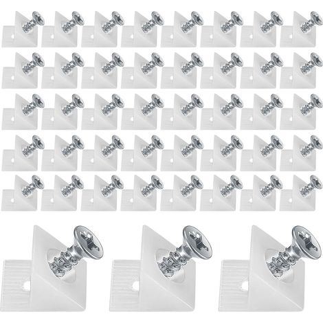 120 Pièces Cales en Plastique pour Meuble Tiroir,Renfort Tiroir Connecteur Arrière Stabilisateurs,Fond de Tiroir Connecteur avec Vis,pour Réparer Affaissement Étagère Meuble,Blanc (90, Blanc)