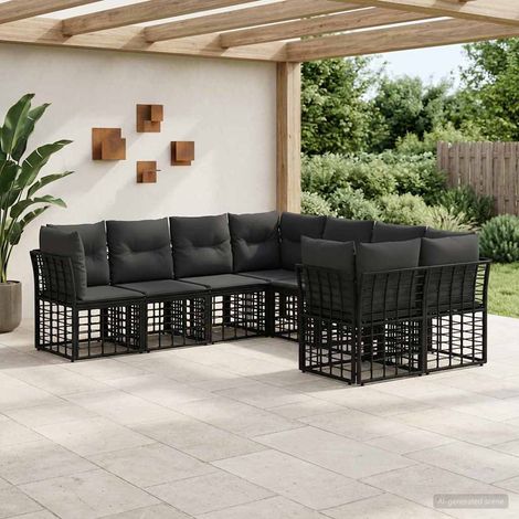 Conjunto de sofás de exterior 8 pcs Negro y Gris oscuro (1/5)